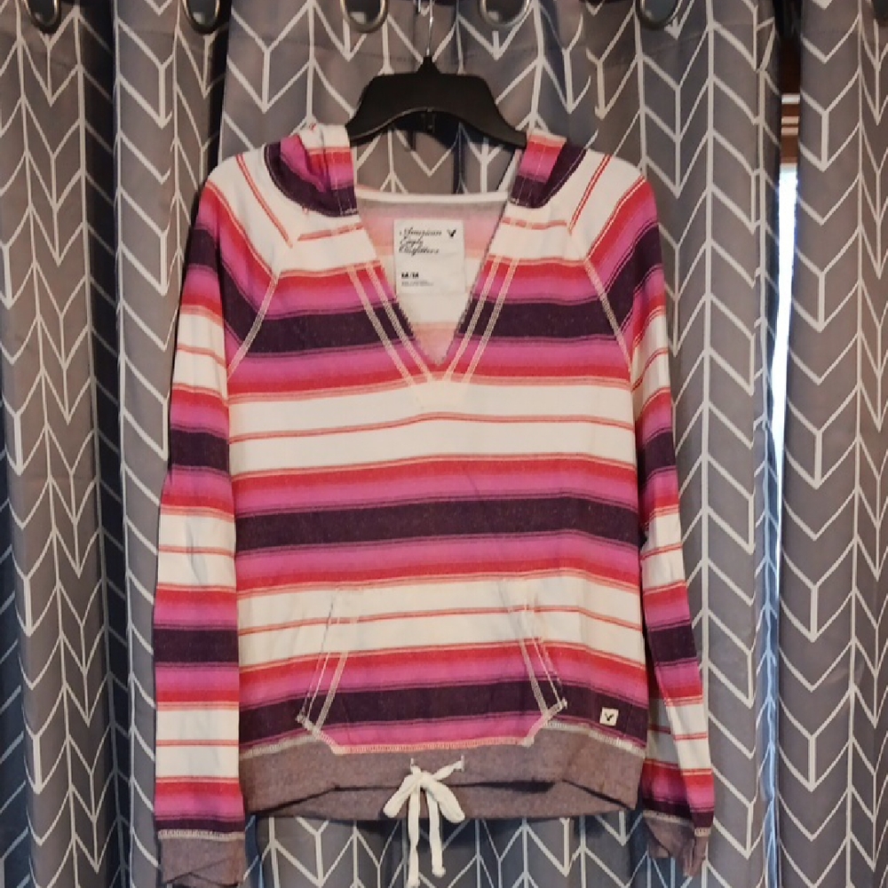 American Eagle Outfitters Pink and Purple Striped Hoodie